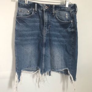 H&M denim skirt with asymmetrical raw hem size 6